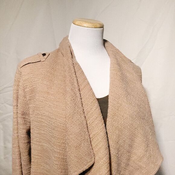 BB Dakota Revolution Drapey Boucle Trench Coat Tan Birch Womens Large - Picture 4 of 12